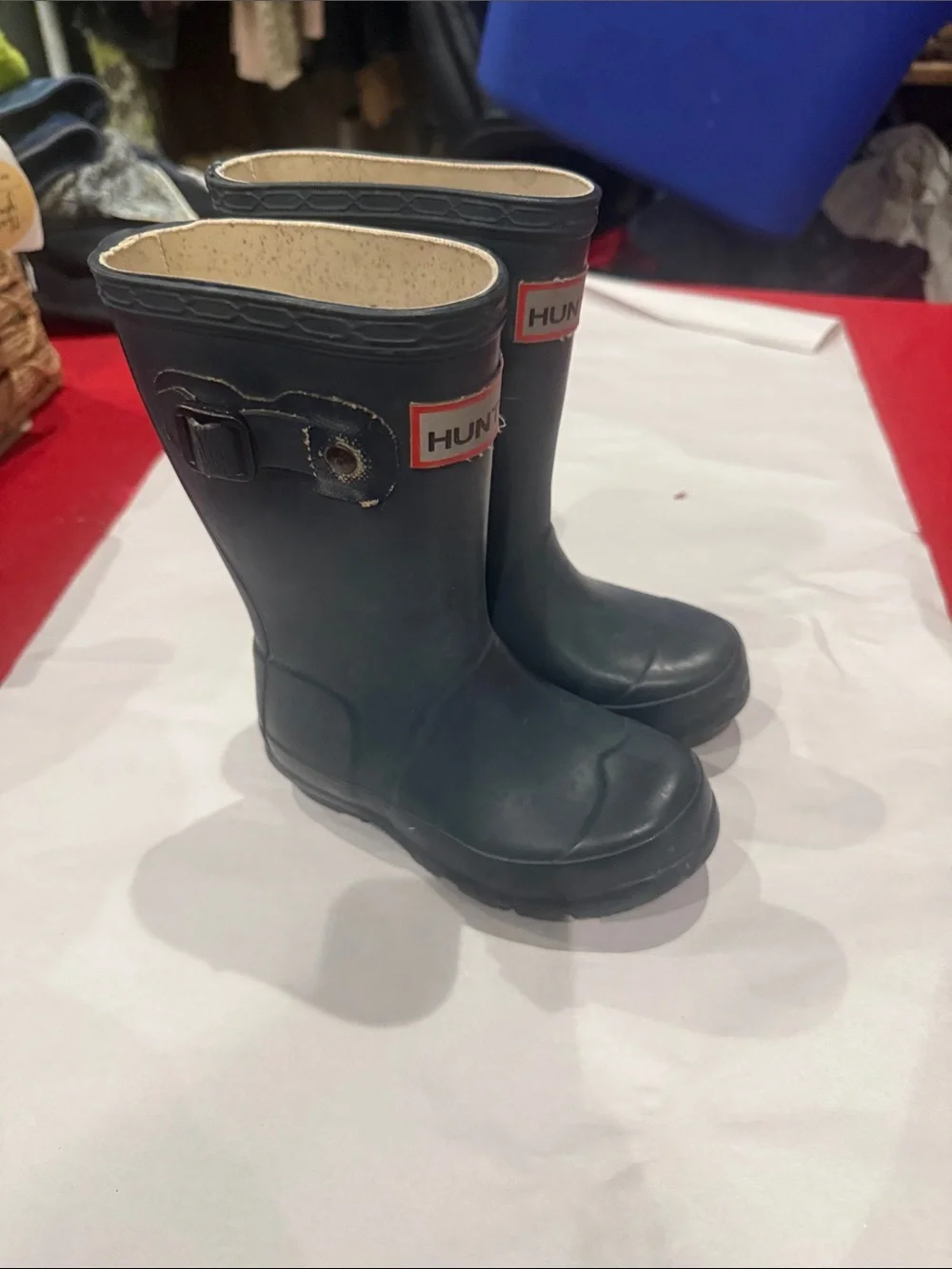 Hunter Kids Dark Blue Rubber Rain Boots with Logo Badge